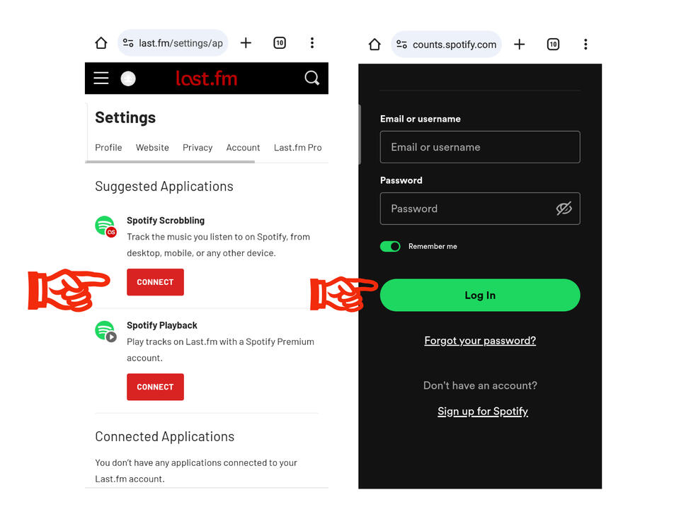 (9) Press 'Connect' button under Spotify Scrobbling (10) Log-in your Spotify account.