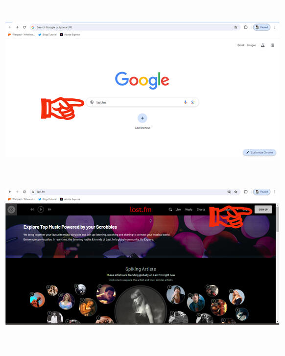 (1) Search last.fm on your browser/google. (2) Click "Sign Up' button on the upper right corner of the page.
